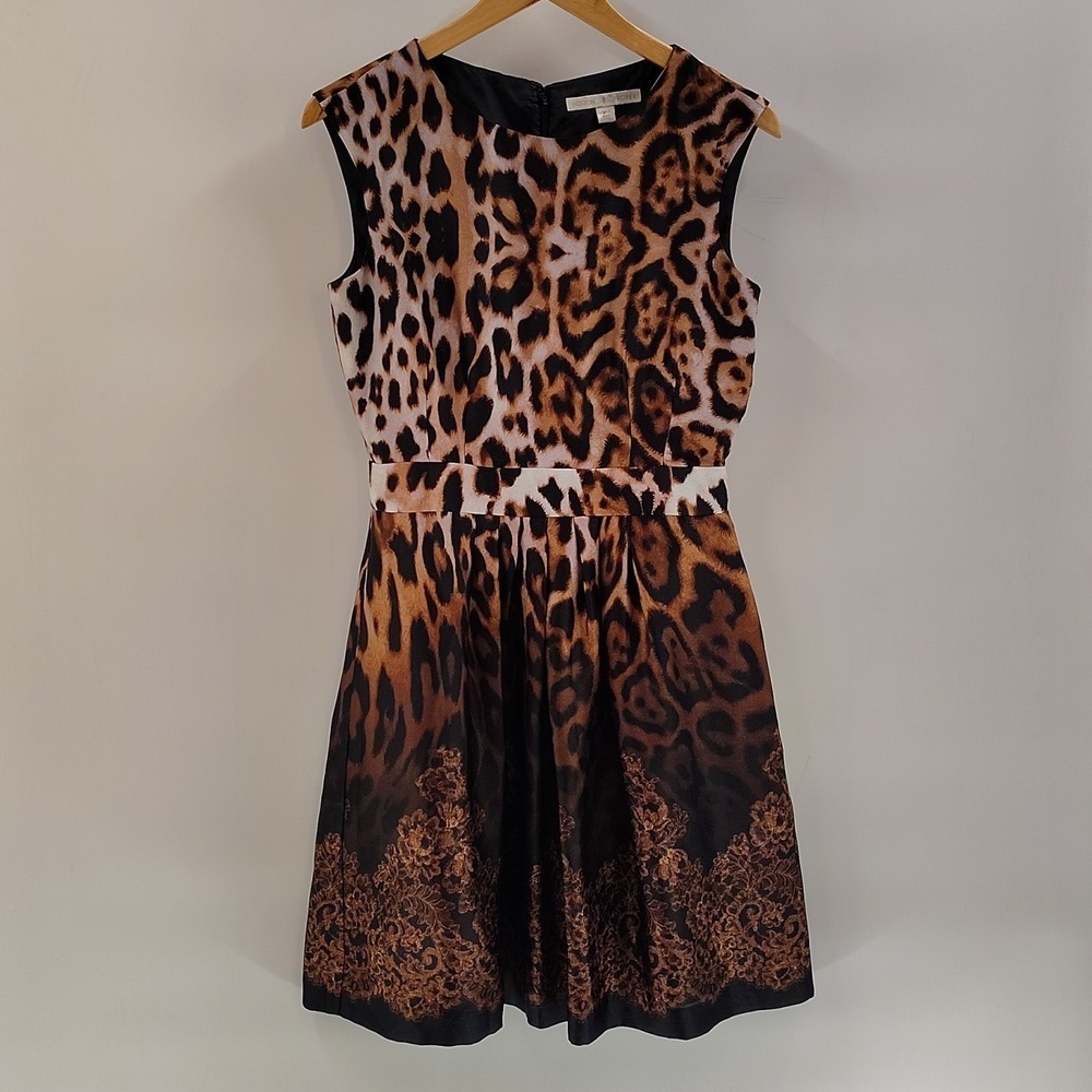 Boston Proper Animal Lace Ombre Dress Size 6 Sleeveless Zip Back